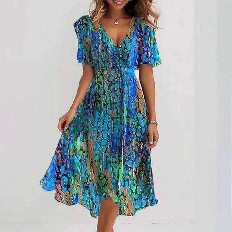 New Cross-Border E-Commerce Amazon Loose Casual Comfortable V-Neck Floral New Hot-Selling Printed…