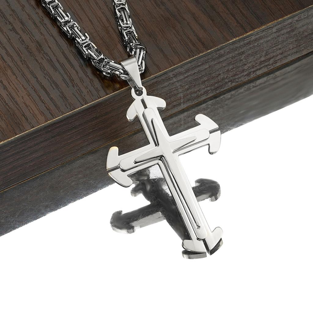 Mens Cross Pendant Titanium Steel Necklace