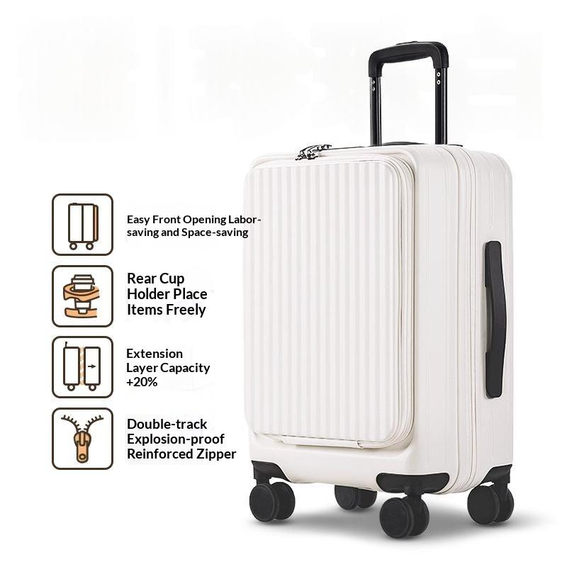 Pearl White--New Side-Opening Expandable 20-Inch Carry-On Rolling Suitcase 26-Lock Travel Luggage…