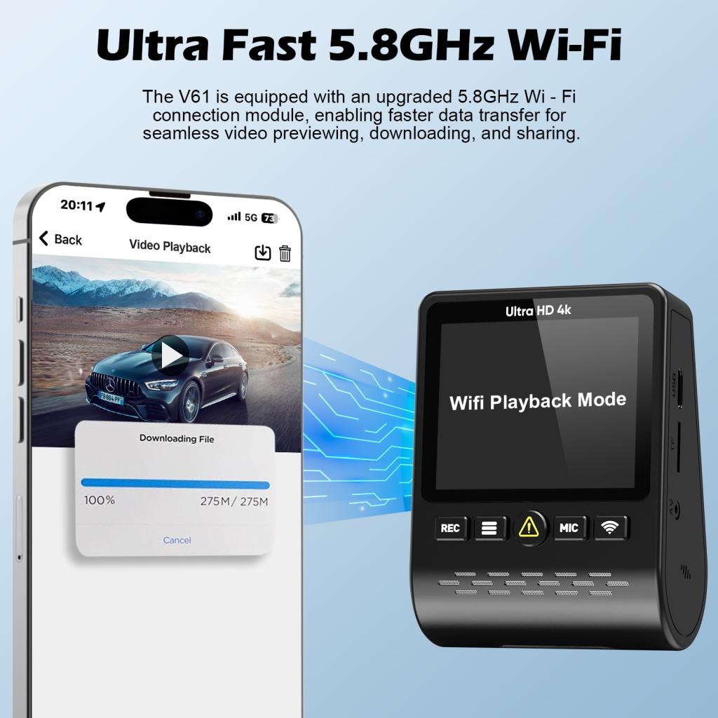 4K Dual Dash Camera Night Vision GPS WiFi