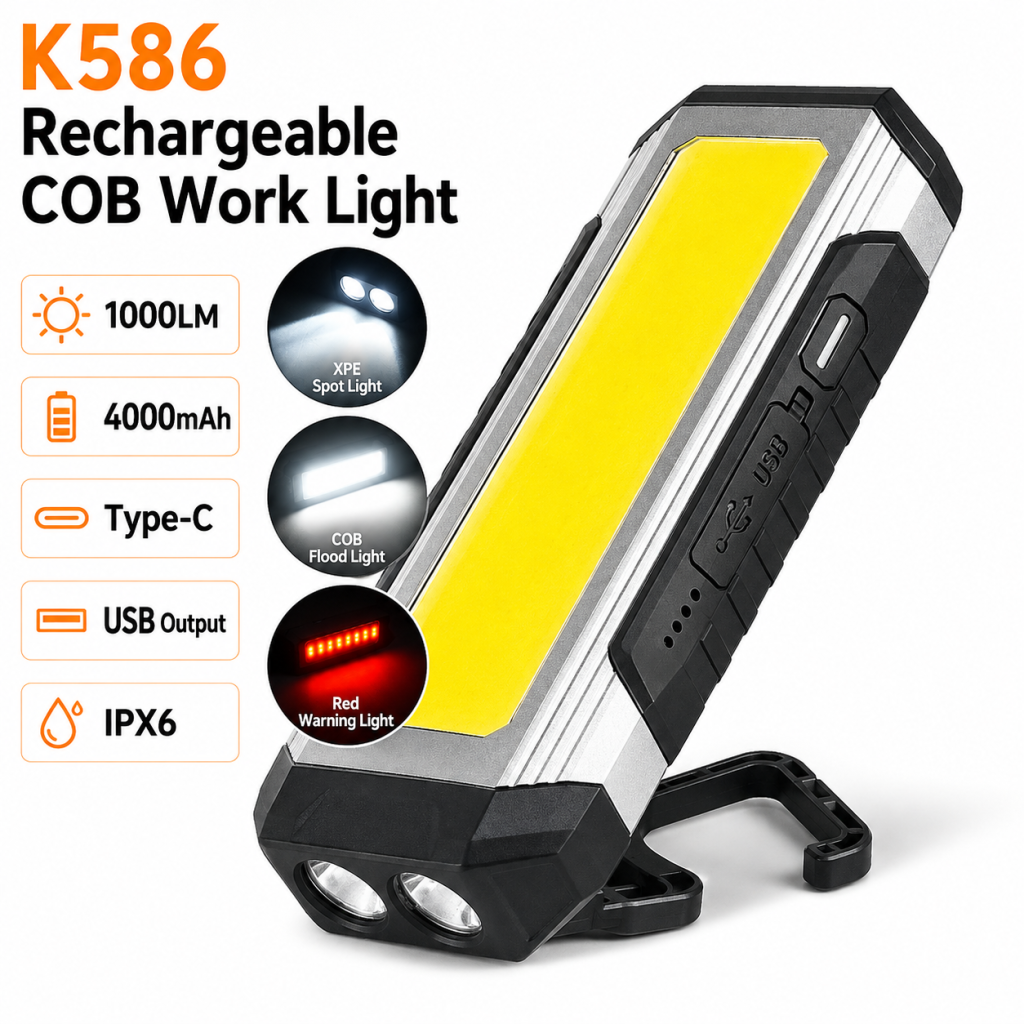 充電式マグネット付きモバイルバッテリー機能付きタイプC LEDワークライト K586 ポータブル点検灯 緊急用