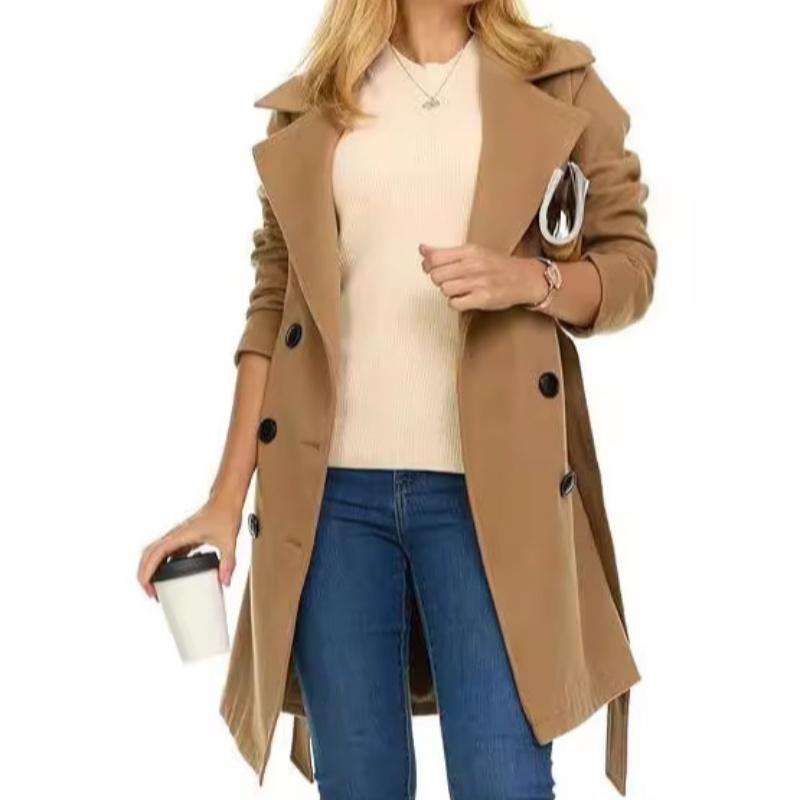 Womens Double-breasted Trench Coat With A Lapel Collar