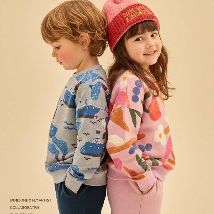 Spring And Autumn Girls Sweatshirt With Ribbed Cuffs