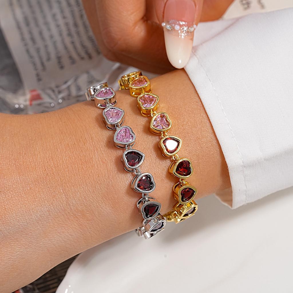 Gold Plated Zircon Inlaid Heart Buckle Bracelet Women Wrist Jewelry For Daily Dating Office Banqu…