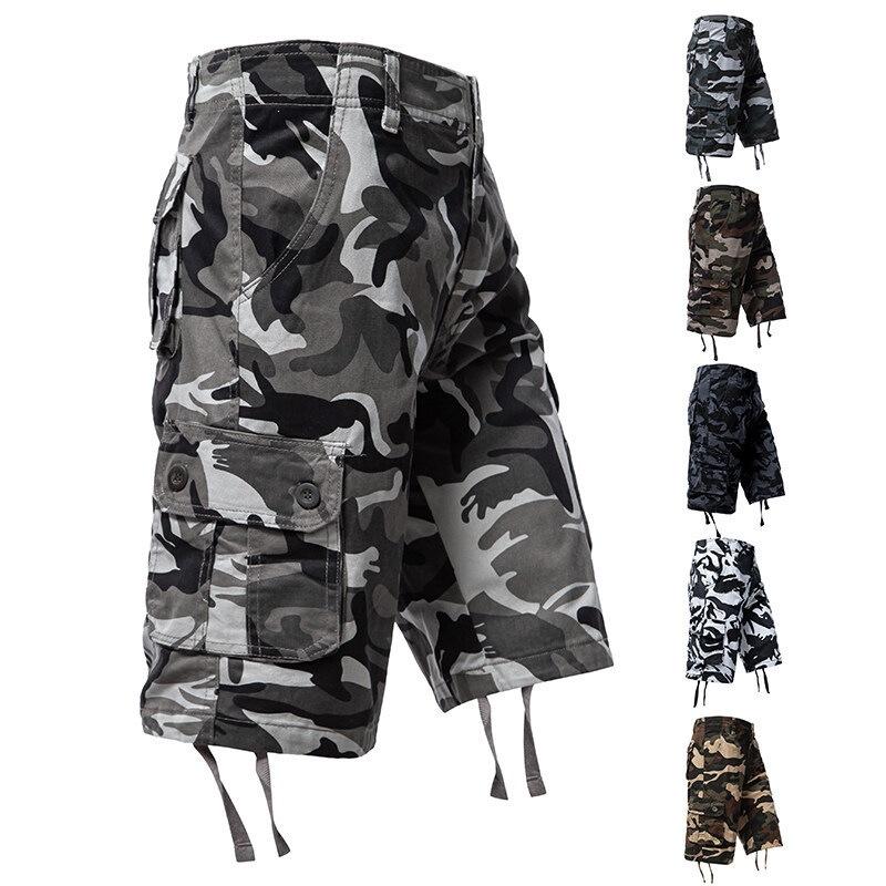 Summer Thin Washed Workwear Casual Loose-fit Camouflage Five-point Pants