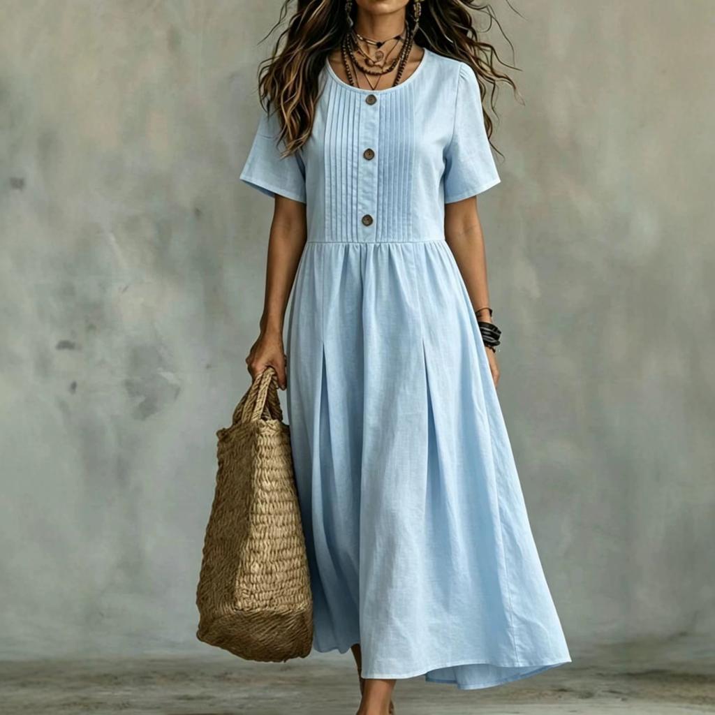 Women's Casual Loose-fitting Short-sleeve Round-neck Dress
