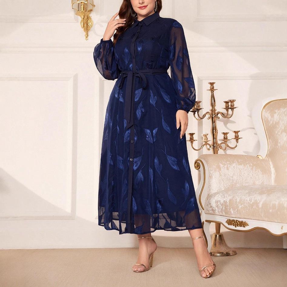 Women's Fashionable Mid-length Printed Lace-up Dress