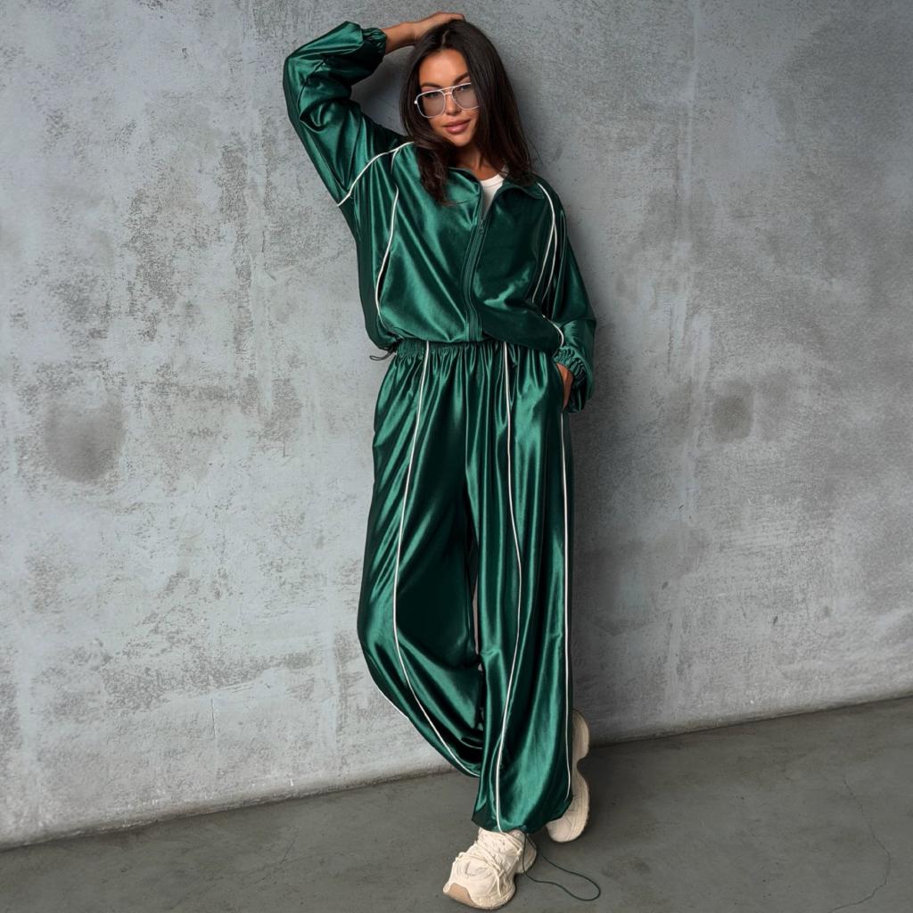 New Satin-lined Double-zip Sports Suit Relaxed Fit