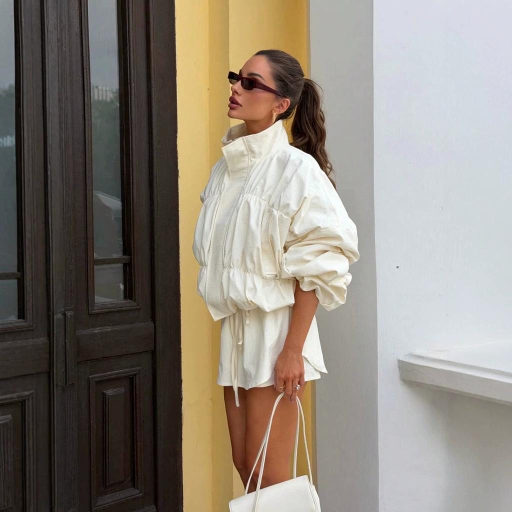 Women's Drawstring-waist Cropped Zip-up Jacket