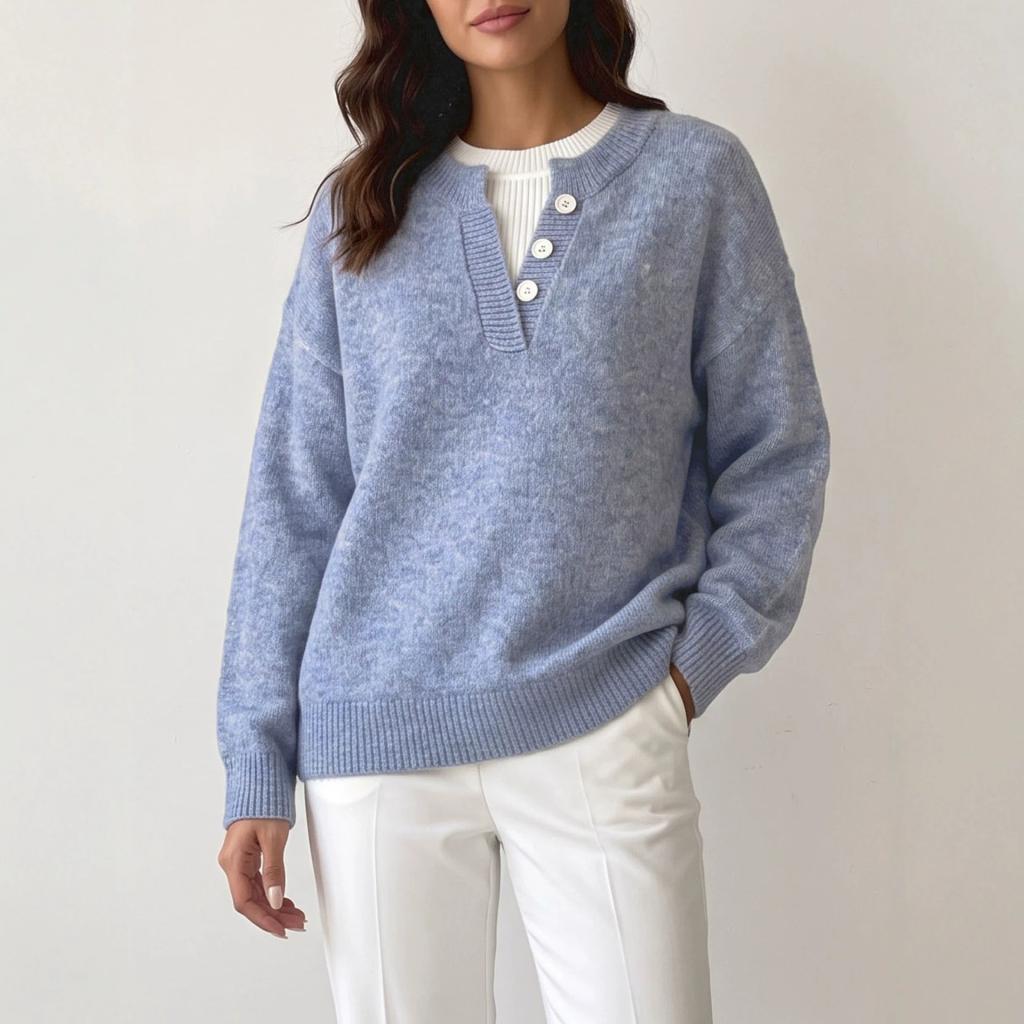 Women's Faux Two-piece Half-zip Knit Sweater