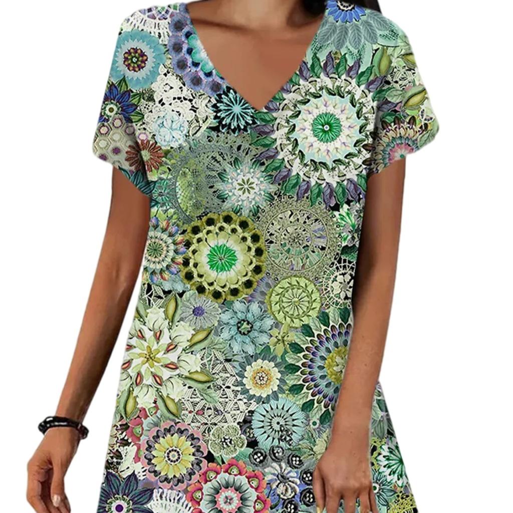 Women's Digital Print V-Neck Floral Dress