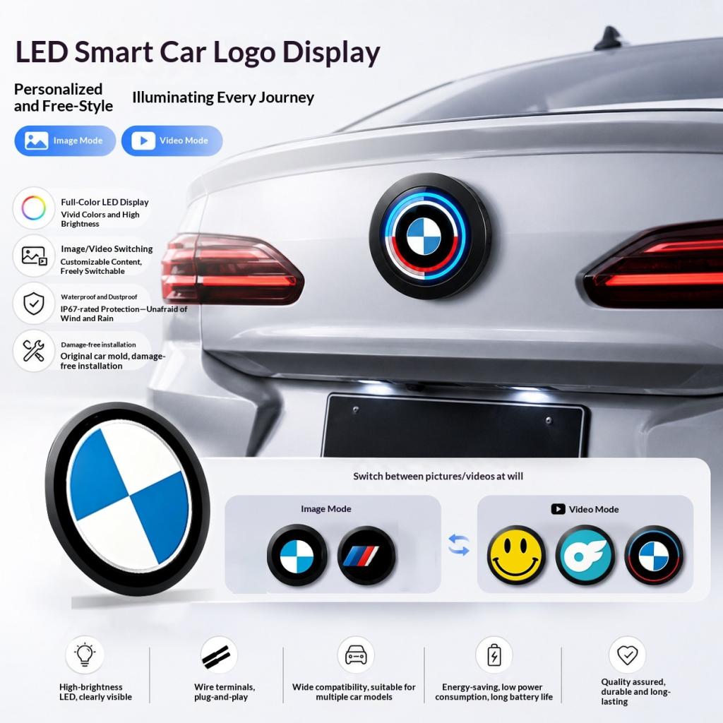 Smart Display Car Emblem Automotive Accessory Round Display Screen
