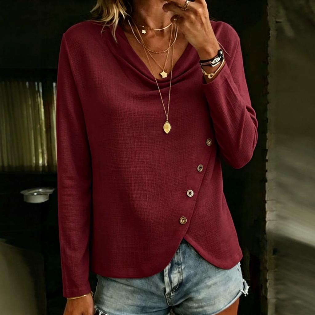 Autumn Women's Loose Casual Button-front Slit Blouse