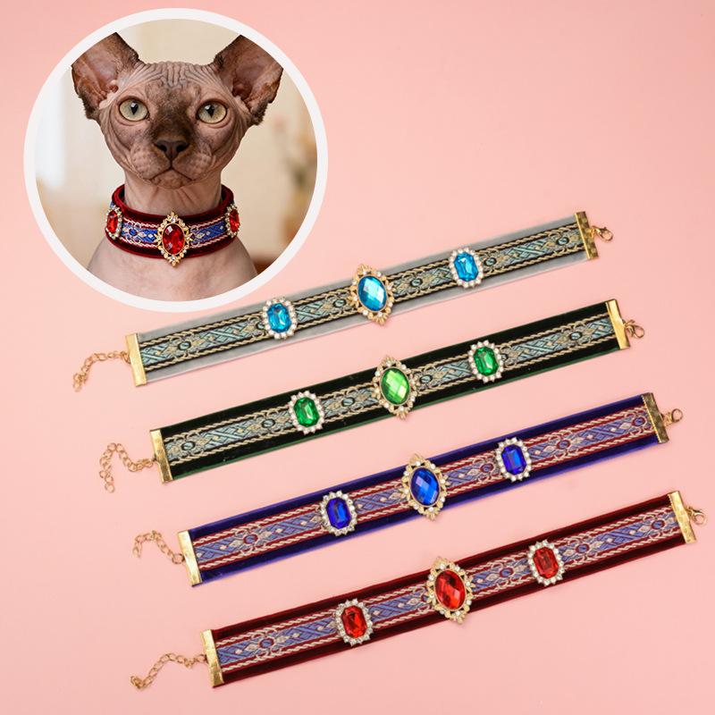 Flocked Ethnic-Style Pet Collar For Cats