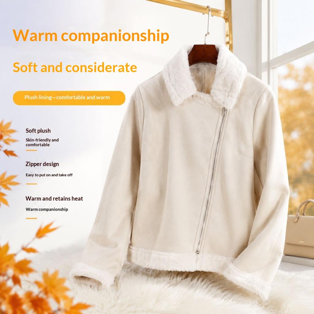 Winter Cotton Jacket With A Slanted Zipper And Thick Fur Lining