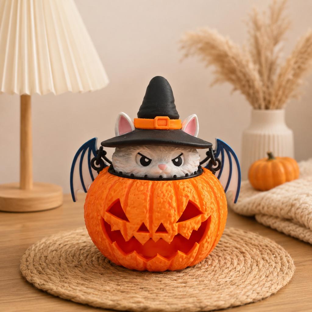 Halloween Cat Pumpkin Decorative Light - Festive Tabletop Ornament for Holiday Party Home Decoration