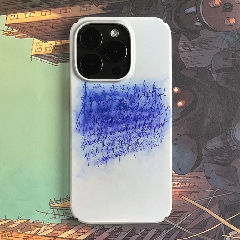 ブルーカオティック手書きアートフィルムスマホケース