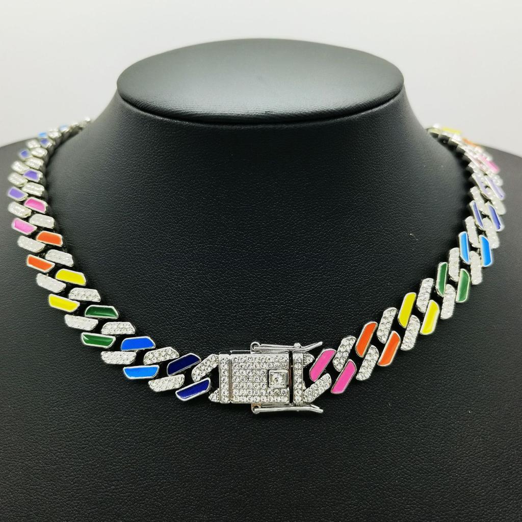Men's Alloy Necklace With A Rainbow Full-diamond Head