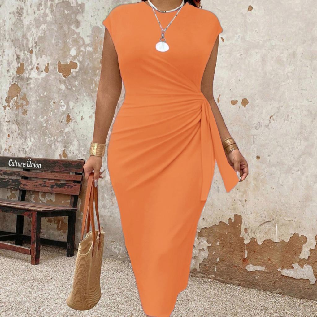 Women's Fashionable Round-neck Waist-cinched, Form-fitting Summer Dress