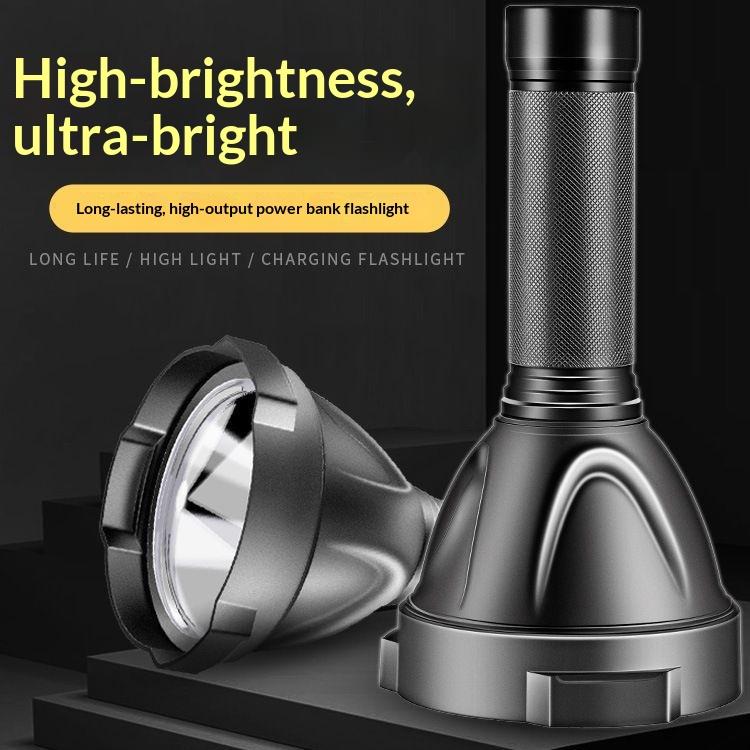 Long-Range Rechargeable Outdoor LED Flashlight With Built-in Lithium Battery Power Bank