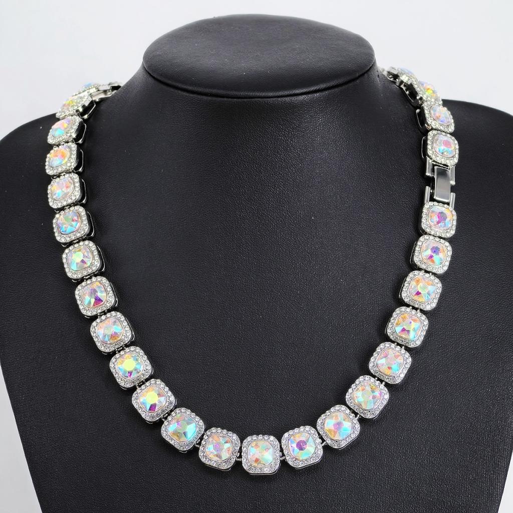 European And American Men's Square Glass Necklace Alloy