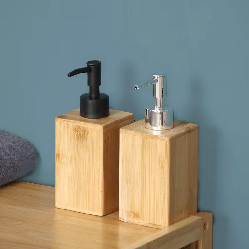 Bamboo-wood Creative Shampoo Dispenser Bottle With Pump