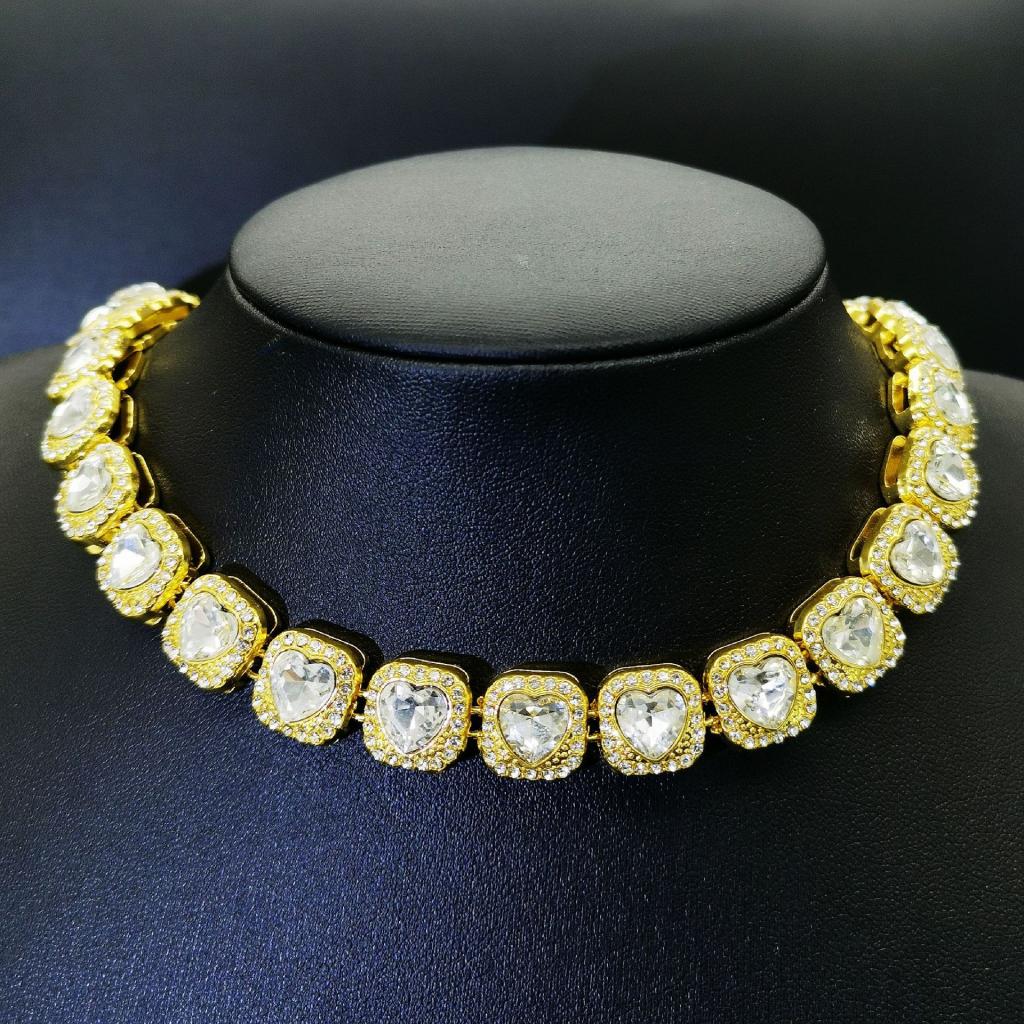 Hip-hop Cuban-link Diamond-studded Heart Necklace For Men
